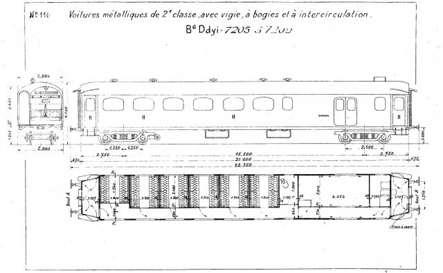 5 voitures B6Ddyi 7205 à 7209 - petit périscope sur la toiture et double portes du fourgon