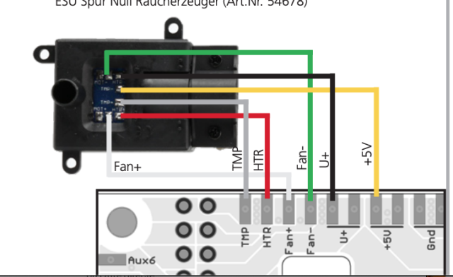 Schema  de branchement du fumigène sur la platine du décodeur 5L