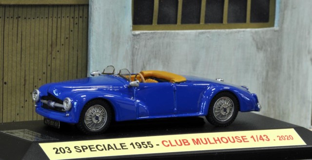 Peugeot 203 spéciale Roger DILLMAN.<br /><br />Réalisée pour le Club Mulhouse 1/43 en série limitée, en kit ou tout monté. (avril 2020). à noter qu’il s’agirait de la version restaurée l’an dernier, et non de la version d’’origine de 1955…