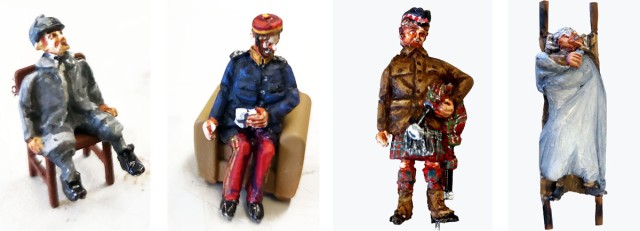 Quelques figurines militaires en fort grossissement, ce qui ne les avantages pas forcément ! Comme chaque année Pierre rentre de la GUILDEX avec une poignée de figurines PLM Castaways, peinte par PLM  Castaways ! Oubliées dans une boîte depuis septembre... On aime ou on n’aime pas le rendu de la gravure des figurines puis du traitement de la peinture, mais sur les dioramas de Philip, le rendu global existe…