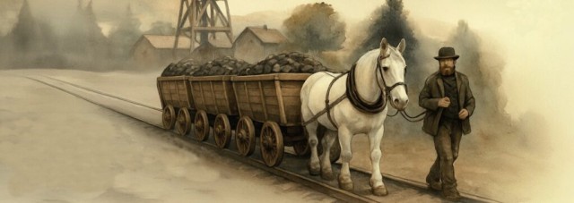 GEHF Cheval tirant des berlines de charbon au début du Chemin de Fer (42)